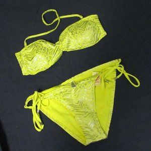 M top L bottom yellow & silver metallic animal print bikini
